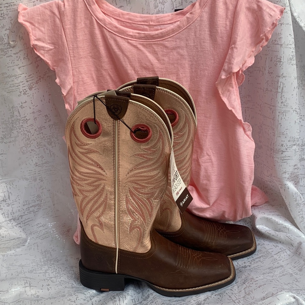 Ariat Brown and Pink Western Heeled Boots